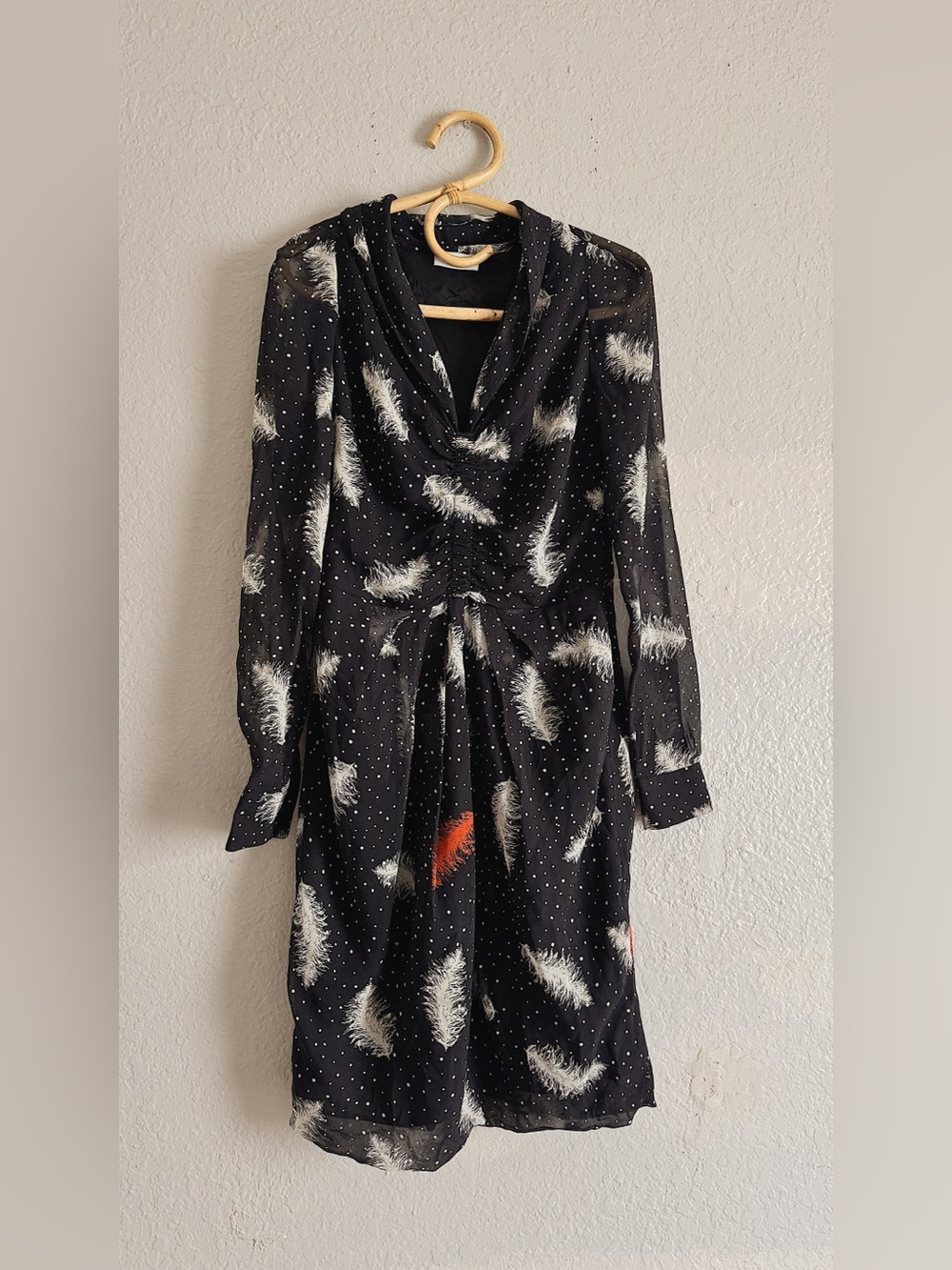 Moschino Silk Feather Print Long Midi Dress